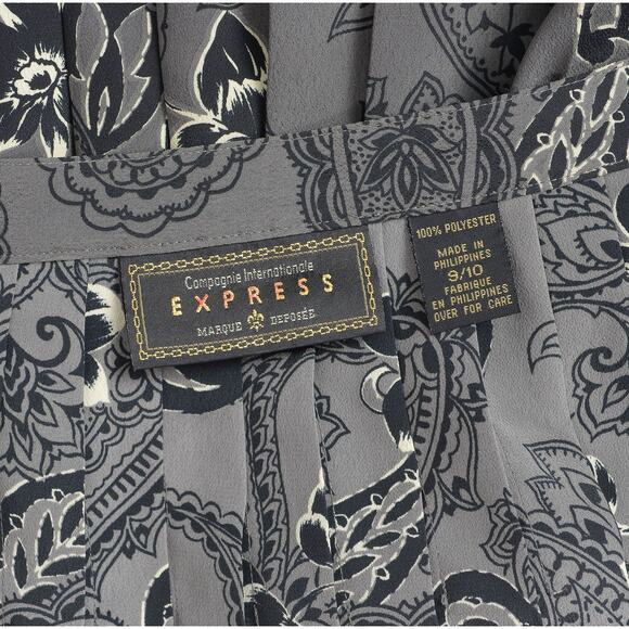 Vintage 90s Gray Pleated Floral and Paisley Academia Schoolgirl Mini Skirt M - Picture 7 of 7